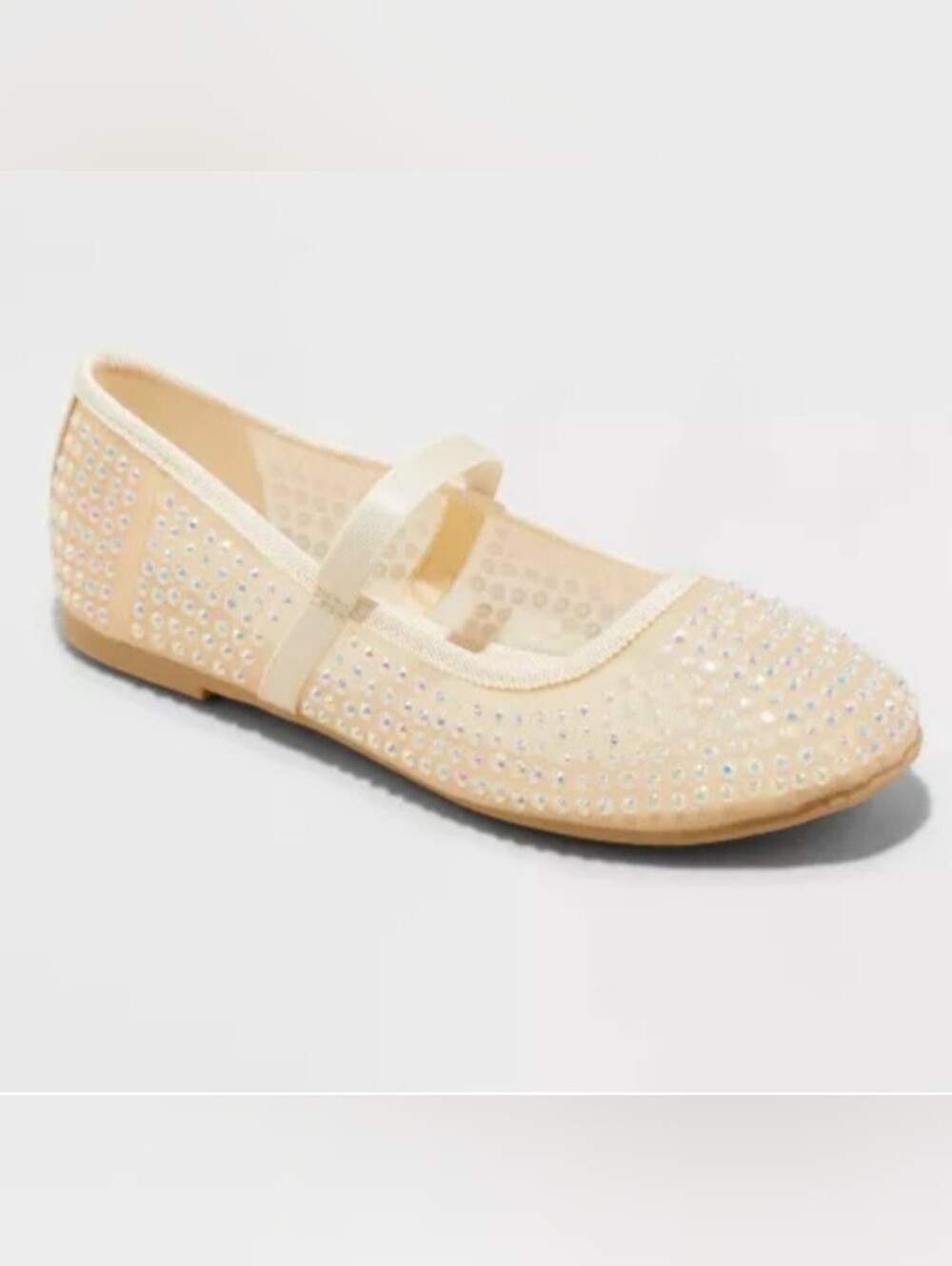 NIB Cream Rhinestone Mesh Mary Jane Ballet Flat Girls Size 4